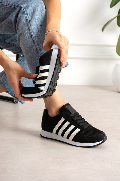 en7 Siyah Beyaz Siyah Unisex Sneaker Spor Ayakkabı Günlük Rahat Hafif Konforlu Bağcıklı Yumuşak Taban Yürüyüş Ayakkabısı MSR09