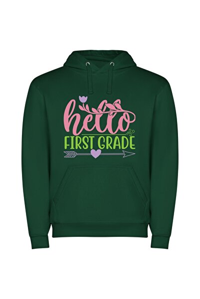 iLovePrints Vibrant Greeting: Hello 1st Grade! Φούτερ με κουκούλα σε χρώμα Πρ...