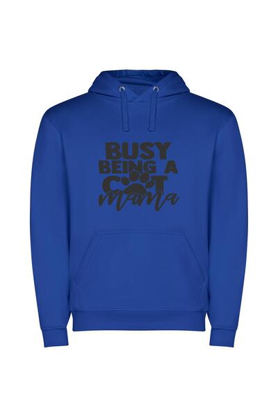 iLovePrints Busy Cat Mama: Flufftastic! Φούτερ με κουκούλα σε χρώμα Μπλε