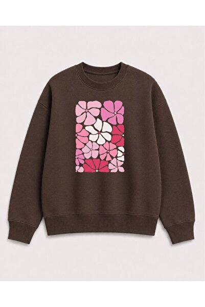 herkesemoda Hanorac cu guler rotund, cu imprimeu cu flori colorate, din 2 fir...