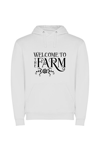 iLovePrints Farmscape Hospitality: Welcome! Φούτερ με κουκούλα σε χρώμα Λευκό