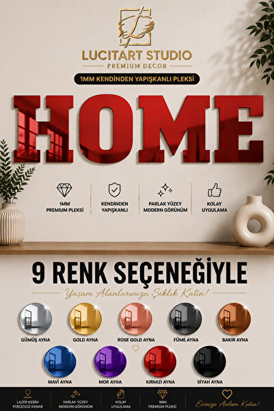 LucitART Studio | HOME Dekoratif Duvar Yazısı | 1 mm Kendinden Yapışkanlı Ayn...