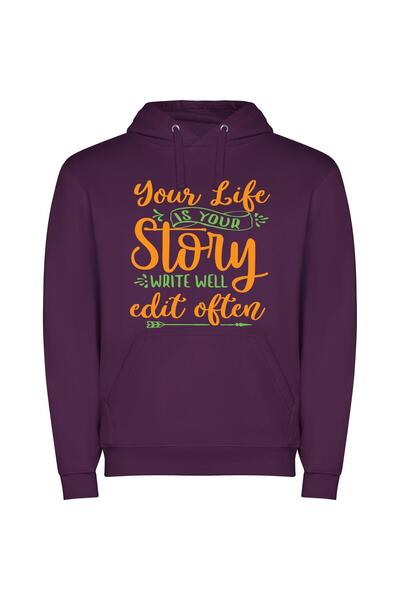 iLovePrints Edit Your Life Story Φούτερ με κουκούλα σε χρώμα Μωβ