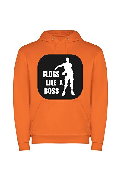 iLovePrints Boss Fortnite Fantasy Sticker Φούτερ με κουκούλα σε χρώμα Πορτοκαλί