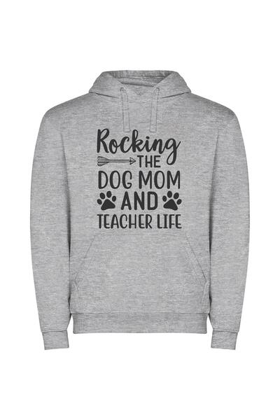iLovePrints Rocking the Dog-Teacher Life! Φούτερ με κουκούλα σε χρώμα Γκρι