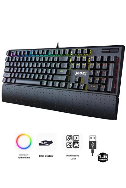 jedel Siyah Türkçe Q Kablolu Bilek Destekli Blue Switch Multimedya Ses Tekerl...