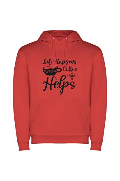 iLovePrints Java Jolts: Life's True Brew Φούτερ με κουκούλα σε χρώμα Κόκκινο