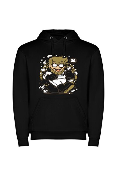 iLovePrints Cartoon Geek: Official Character Φούτερ με κουκούλα σε χρώμα Μαύρο