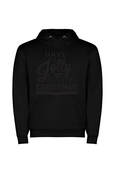 iLovePrints Jolly Holly Christmas Bliss Φούτερ με κουκούλα σε χρώμα Μαύρο
