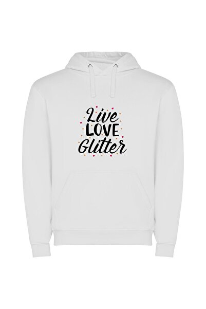 iLovePrints Glamour in Glitter Land Φούτερ με κουκούλα σε χρώμα Λευκό