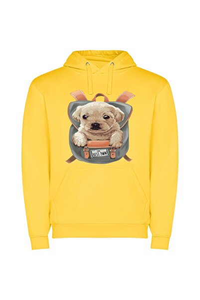 iLovePrints Realistic Dog Backpack Art Φούτερ με κουκούλα σε χρώμα Κίτρινο