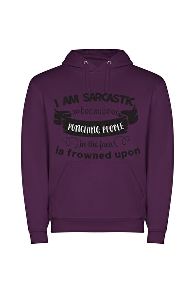 iLovePrints Wickedly Sarcastic Grin Φούτερ με κουκούλα σε χρώμα Μωβ