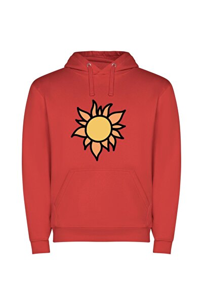 iLovePrints Sunny Floral Sketch Φούτερ με κουκούλα σε χρώμα Κόκκινο