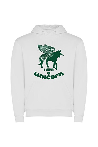 iLovePrints Majestic Floral Unicorn Φούτερ με κουκούλα σε χρώμα Λευκό