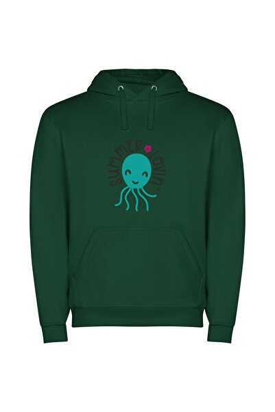 iLovePrints Summer's Floral Octopus Bliss Φούτερ με κουκούλα σε χρώμα Πράσινο