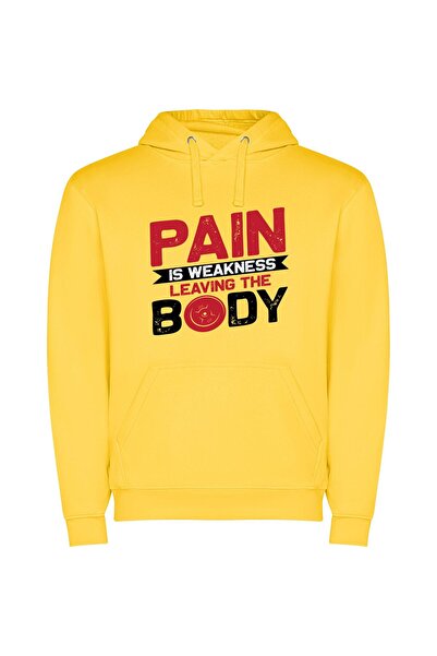 iLovePrints Strong through Sweating Pain Φούτερ με κουκούλα σε χρώμα Κίτρινο