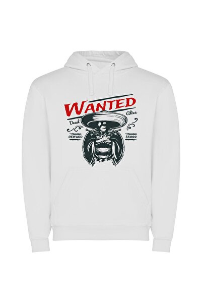 iLovePrints Mexican Warrior Wanted: Retro Chic Φούτερ με κουκούλα σε χρώμα Λευκό