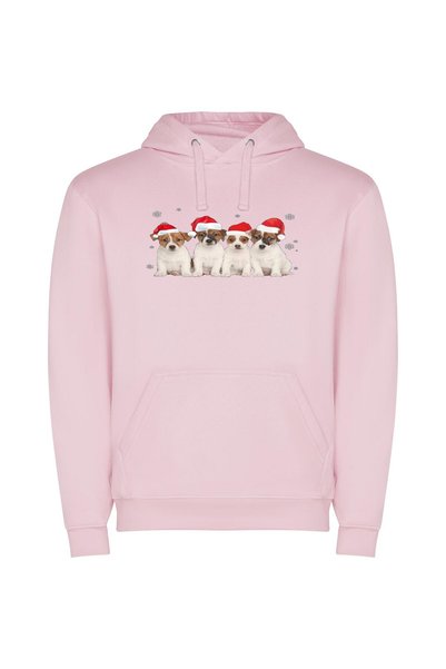 iLovePrints Pawsome Festive Puppies Φούτερ με κουκούλα σε χρώμα Ροζ