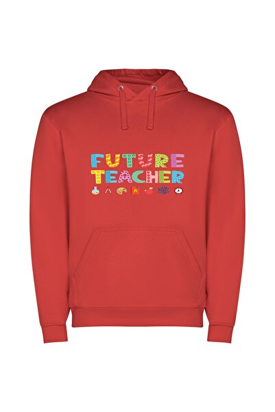 iLovePrints Vibrant Future Teacher Typography Φούτερ με κουκούλα σε χρώμα Κόκ...