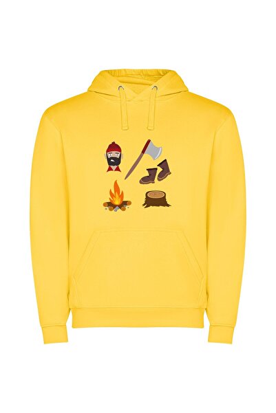 iLovePrints Bearded Lumberjack - SVG Φούτερ με κουκούλα σε χρώμα Κίτρινο