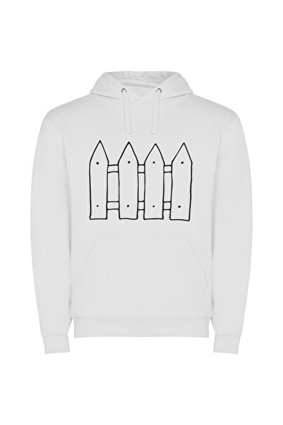 iLovePrints Elegant Fence Sketch Φούτερ με κουκούλα σε χρώμα Λευκό