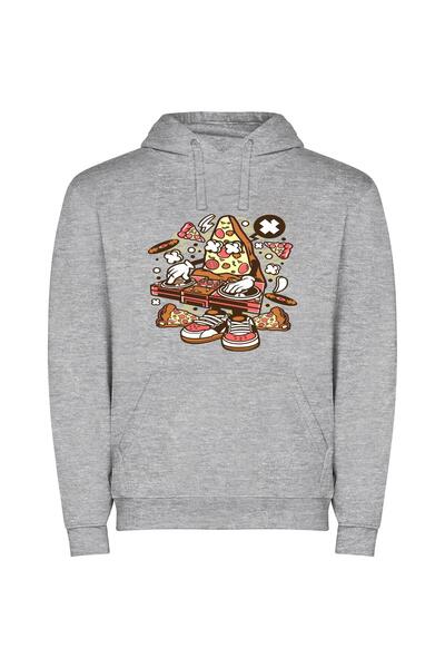 iLovePrints Scratching Pizza Everywhere! Φούτερ με κουκούλα σε χρώμα Γκρι