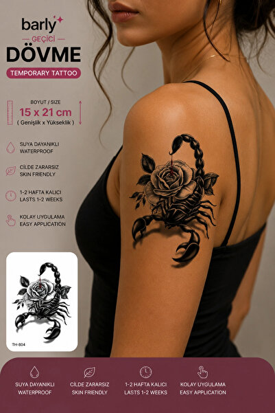 Barly Akrep ve Gül Geçici Dövme Tattoo