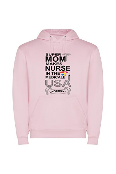 iLovePrints Super Mom, Nurse, USA Φούτερ με κουκούλα σε χρώμα Ροζ