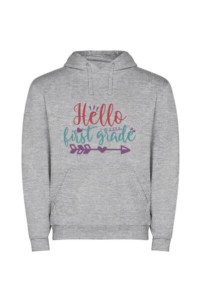 iLovePrints Charming Greetings: First Grade Φούτερ με κουκούλα σε χρώμα Γκρι