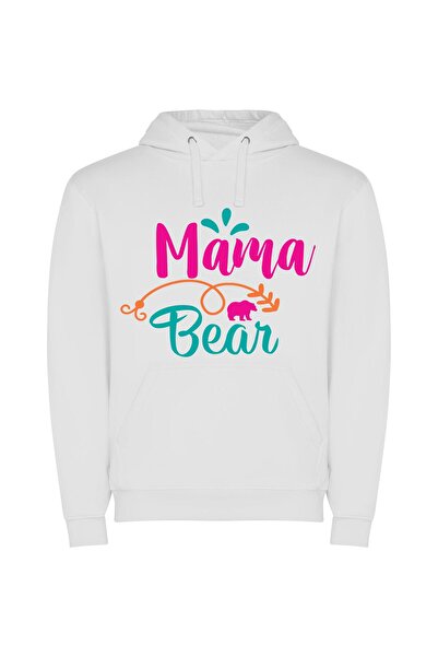 iLovePrints Maternal Marvel: Mama Bear Φούτερ με κουκούλα σε χρώμα Λευκό