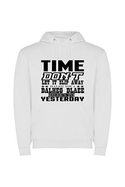 iLovePrints Time Blame, Delete, Enes Φούτερ με κουκούλα σε χρώμα Λευκό