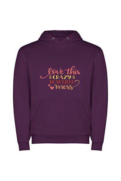 iLovePrints Love in Chaos: Aesthetic Mess Φούτερ με κουκούλα σε χρώμα Μωβ