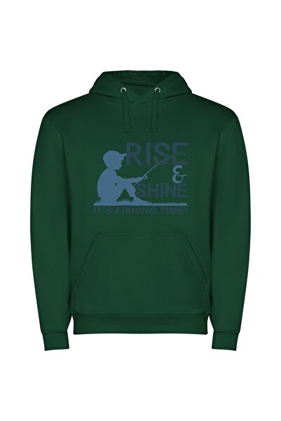 iLovePrints Sunrise Fisherman in Silhouette Φούτερ με κουκούλα σε χρώμα Πράσινο