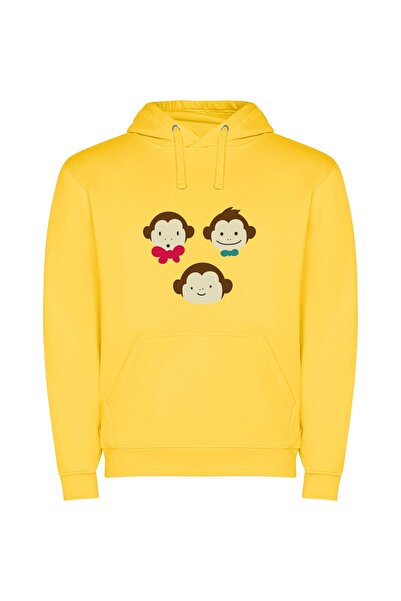iLovePrints Dapper Trio of Monkeys Φούτερ με κουκούλα σε χρώμα Κίτρινο