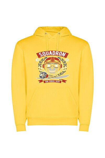 iLovePrints Skull Squadron Emblem Φούτερ με κουκούλα σε χρώμα Κίτρινο