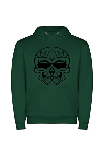 iLovePrints Symmetrical Floral Skull Φούτερ με κουκούλα σε χρώμα Πράσινο