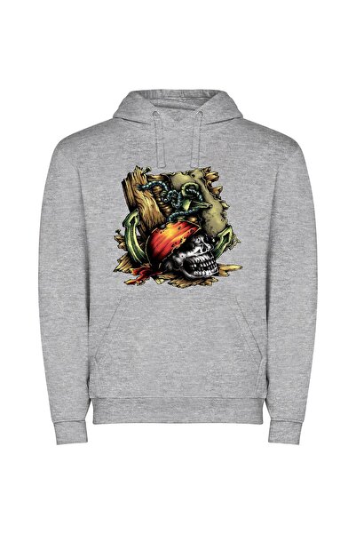 iLovePrints Pirate's Colorful Skull Φούτερ με κουκούλα σε χρώμα Γκρι