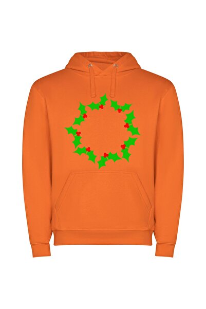 iLovePrints Holly Halo: Festive Laurel Φούτερ με κουκούλα σε χρώμα Πορτοκαλί