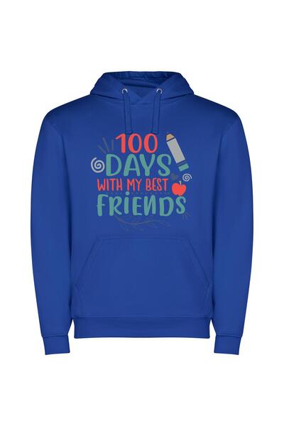iLovePrints 100 Days of Friendship Φούτερ με κουκούλα σε χρώμα Μπλε