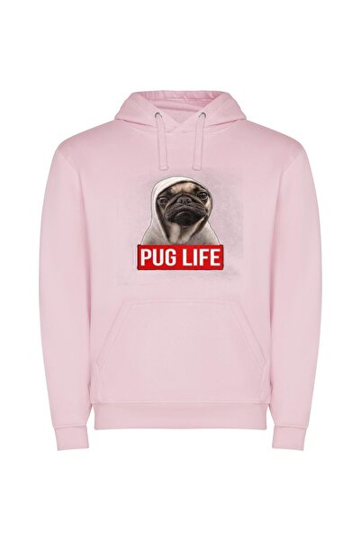 iLovePrints Pug Life: Evil Swagger Φούτερ με κουκούλα σε χρώμα Ροζ