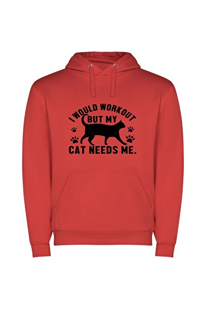 iLovePrints Fit for Feline Fitness Φούτερ με κουκούλα σε χρώμα Κόκκινο
