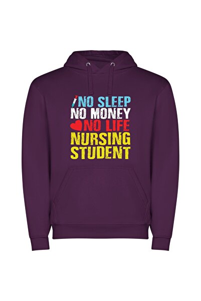 iLovePrints Sleepless Nurse's Student Stripes Φούτερ με κουκούλα σε χρώμα Μωβ