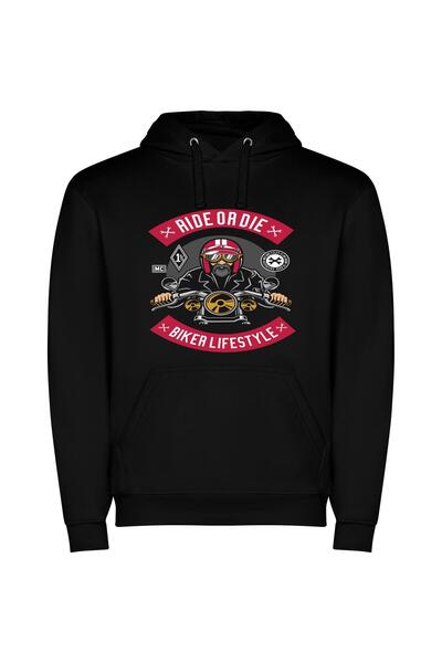 iLovePrints Bearded Biker: Digital Masterpiece Φούτερ με κουκούλα σε χρώμα Μαύρο