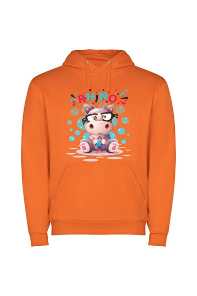 iLovePrints Whimsical Animal Sports Φούτερ με κουκούλα σε χρώμα Πορτοκαλί