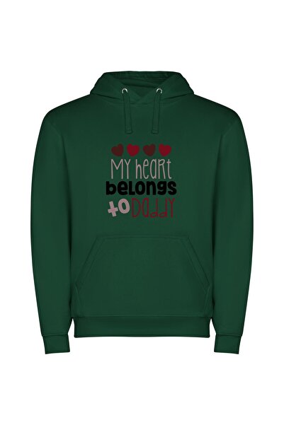 iLovePrints Daddy's February Love Emblem Φούτερ με κουκούλα σε χρώμα Πράσινο