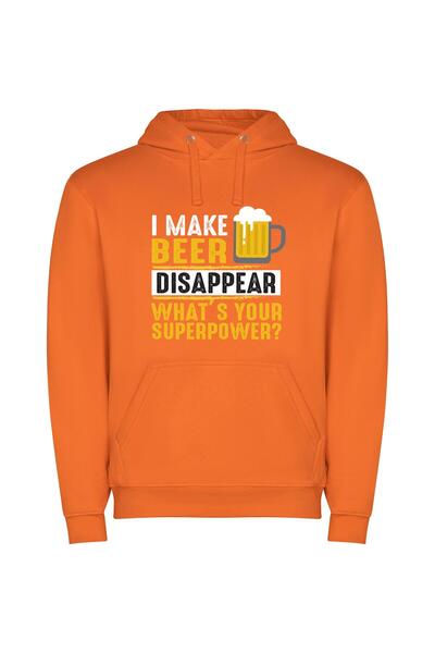 iLovePrints Disappearing Beer Superpowers Φούτερ με κουκούλα σε χρώμα Πορτοκαλί
