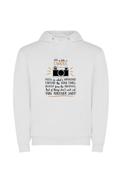 iLovePrints Focus, Capture, Life's Frames Φούτερ με κουκούλα σε χρώμα Λευκό