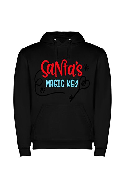 iLovePrints Enchanting Santa's Magic Key Φούτερ με κουκούλα σε χρώμα Μαύρο