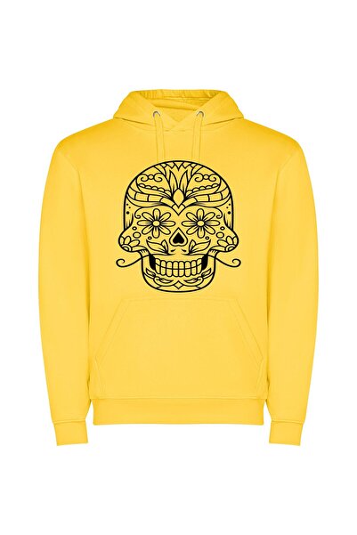 iLovePrints Fanciful Floral Sugar Skull Φούτερ με κουκούλα σε χρώμα Κίτρινο