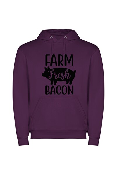 iLovePrints Porky Print Farm Delights Φούτερ με κουκούλα σε χρώμα Μωβ
